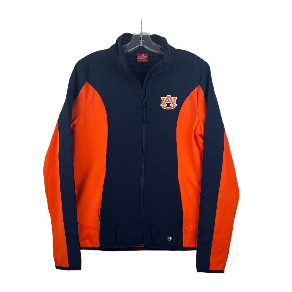 AUBURN Embroidered Quilted Navy Orange Full Zip Performance Jacket Size Large